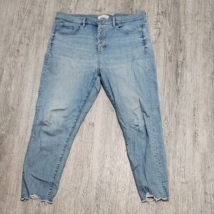 LOFT Blue Skinny Jeans with Distressed Details